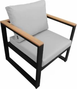 Loungeset 5 Plaatsen Van Aluminium En Eucalyptus – NAZCA – Antraciet Structuur, Lichtgrijs Kussens -Tuinmeubelwinkel 1045x1200 2