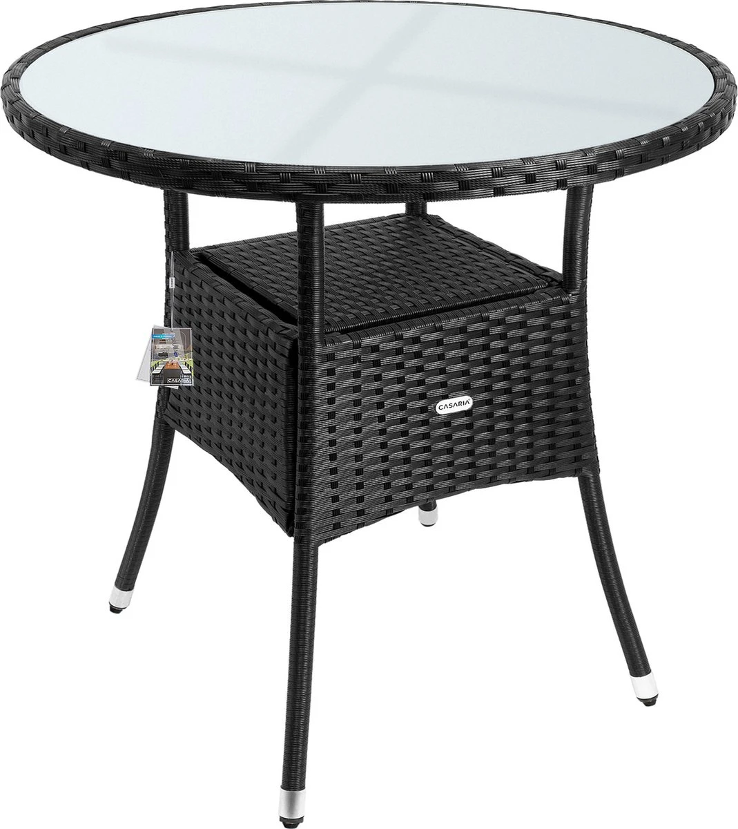Casaria Polyrattan Bijzettafel 80cm Rond - 5mm Veiligheidsglas – Zwart 1 Casaria Polyrattan Bijzettafel 80cm Rond - 5mm Veiligheidsglas – Zwart