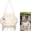 Vita5 Macramé Hangstoel - Voor Binnen En Buiten - Zonder Standaard - Incl. Kussen, Boekenvak En Beschermhoes - Tot 150kg - Beige