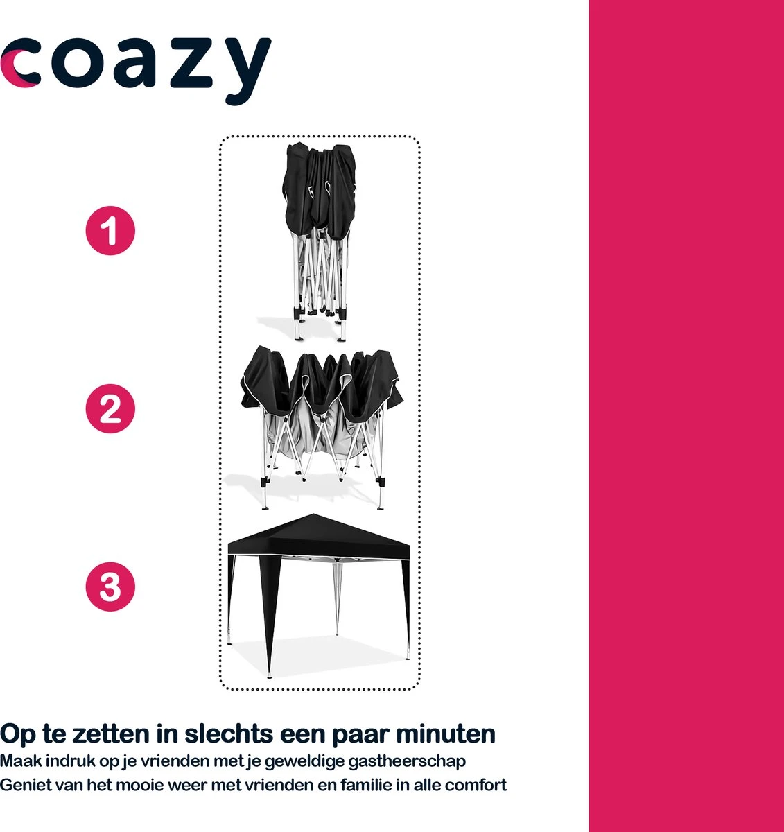 Coazy Waterdichte Partytent 3x3 Meter Opvouwbaar - Paviljoen - Easy Up - Pop-up Tent Met Haringen, Touw En Anti Slip Poten - Waterdicht - Partytenten Weerbestendig 7 Coazy Waterdichte Partytent 3x3 Meter Opvouwbaar - Paviljoen - Easy Up - Pop-up Tent Met Haringen, Touw En Anti Slip Poten - Waterdicht - Partytenten Weerbestendig - Afbeelding 7