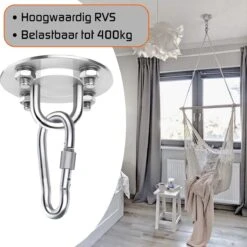 Plafondhaak – Voor Beton En Hout - Hangstoel – Hangmat – Bokszak – RVS – Binnen En Buiten – Ophangsysteem – Ophanghaak – 400KG -Tuinmeubelwinkel 1199x1200 1