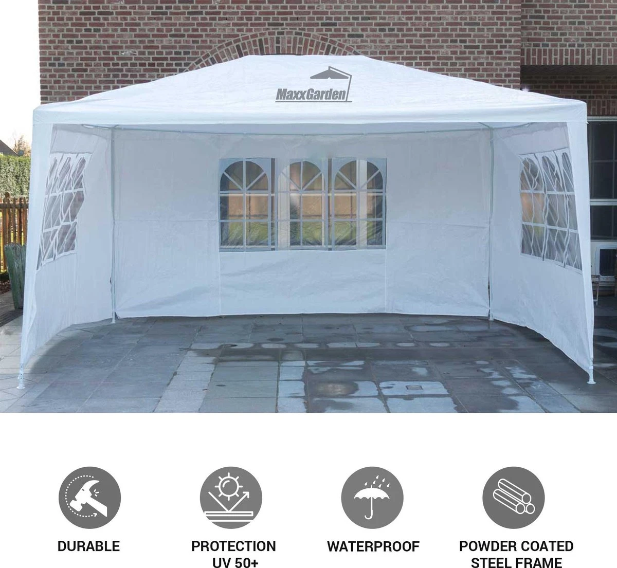 MaxxGarden Partytent - Paviljoen - 3x4m - Incl. Zijwanden - Waterdicht - Wit 4 MaxxGarden Partytent - Paviljoen - 3x4m - Incl. Zijwanden - Waterdicht - Wit - Afbeelding 4