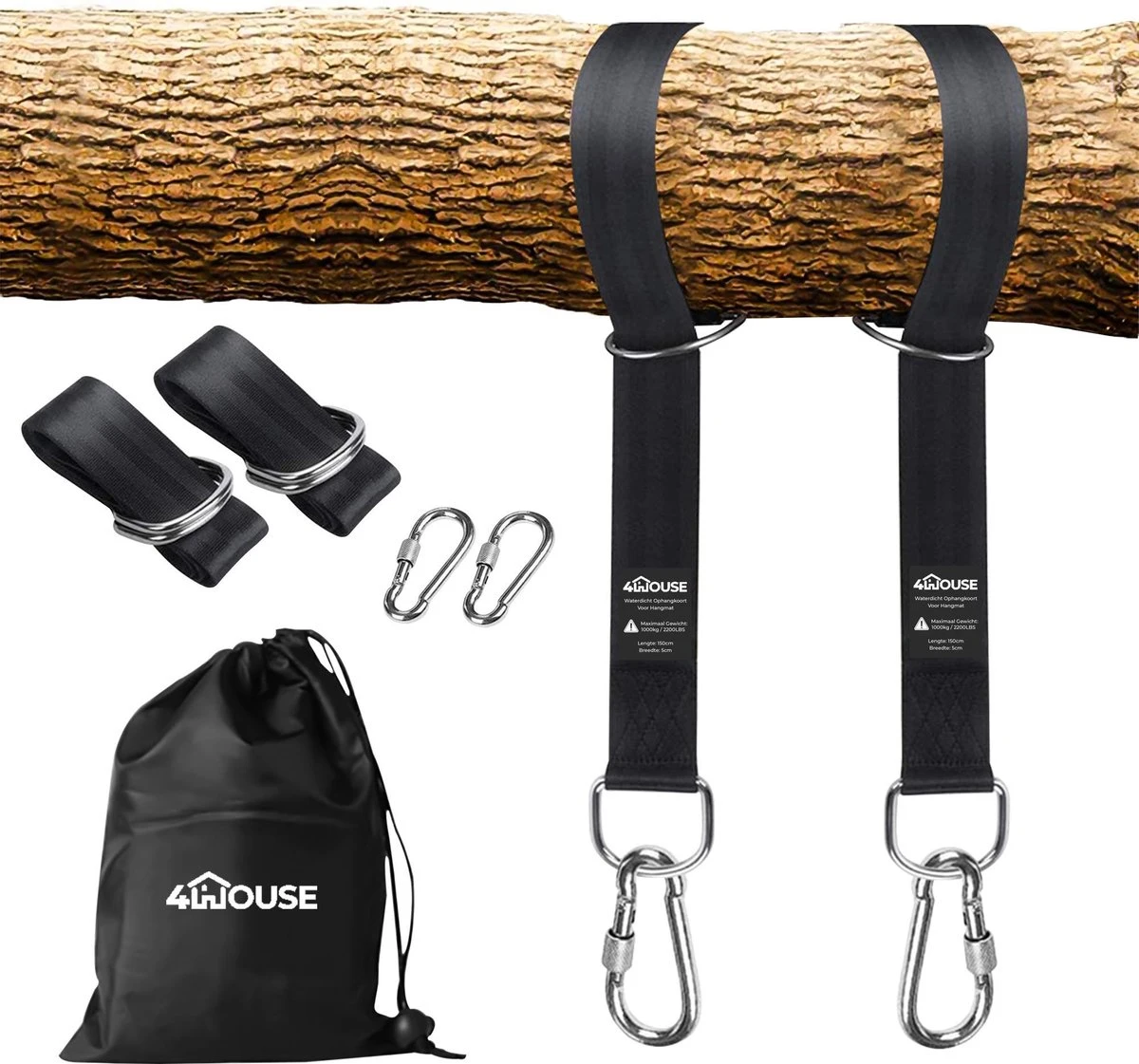4House Ophang Koord Voor Hangmat, Hangstoel / Schommel - Hangmat Bevestigingsset Inclusief Haken - Karabijnhaak - Hangmat Standaard -Schommelophangset - Hangmat Ophangsysteem -150cm - Tot 1000kg - Boomvriendelijke Hangmat Ophangset - Set Van 2Stuks 1 4House Ophang Koord Voor Hangmat, Hangstoel / Schommel - Hangmat Bevestigingsset Inclusief Haken - Karabijnhaak - Hangmat Standaard -Schommelophangset - Hangmat Ophangsysteem -150cm - Tot 1000kg - Boomvriendelijke Hangmat Ophangset - Set Van 2Stuks