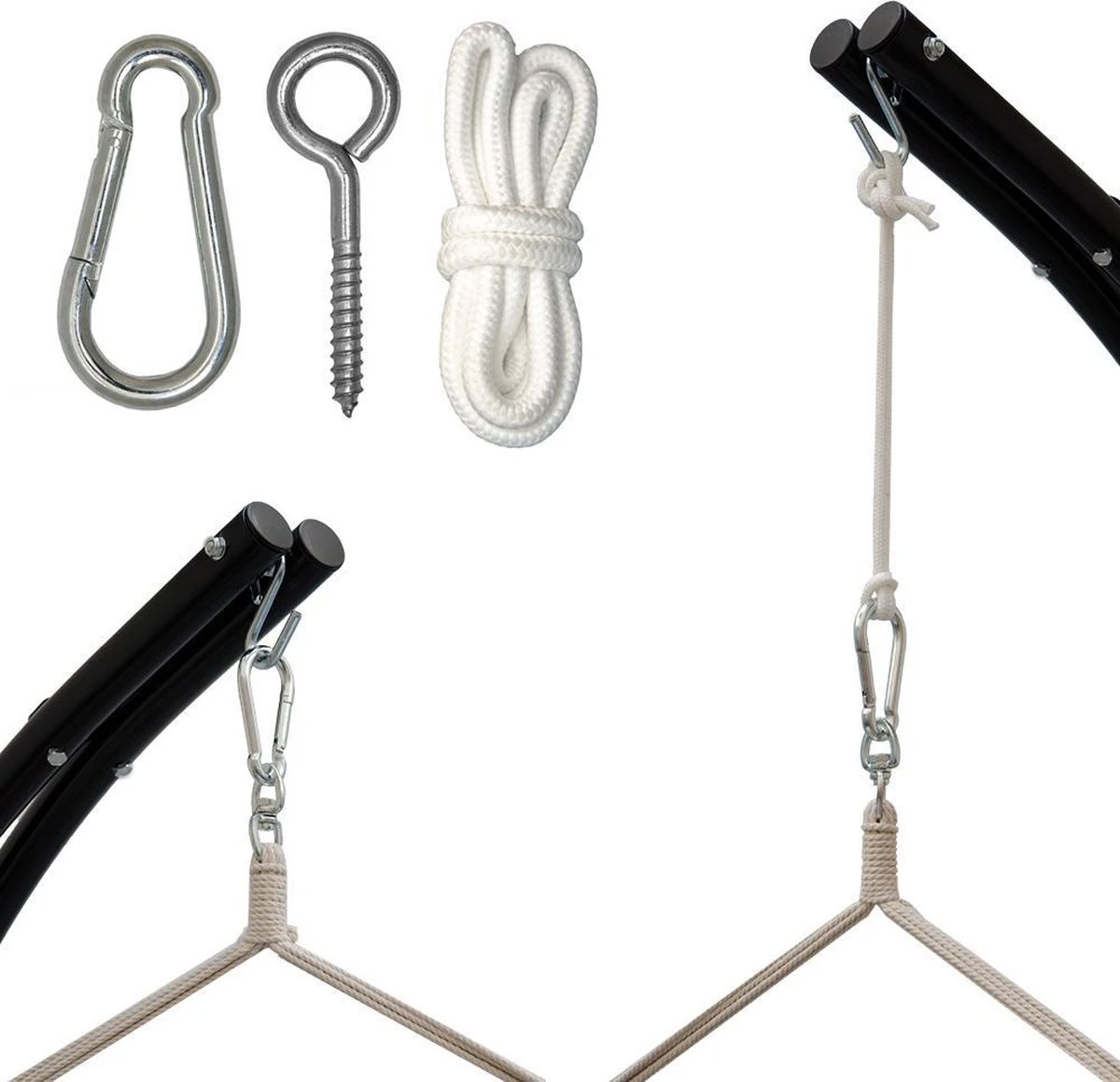 Metalen Ophangset Tot 160kg - Massieve Bevestiging Set Voor Hangstoel Hangmat - Plafond Wand Montage 4 Metalen Ophangset Tot 160kg - Massieve Bevestiging Set Voor Hangstoel Hangmat - Plafond Wand Montage - Afbeelding 4