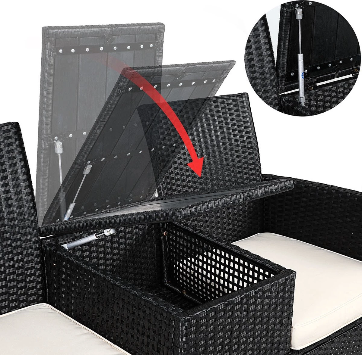 Casaria Tuinbank Polyrattan – 2 Zitter Incl. Tafel & Kussens – Zwart 10 Casaria Tuinbank Polyrattan – 2 Zitter Incl. Tafel & Kussens – Zwart - Afbeelding 10