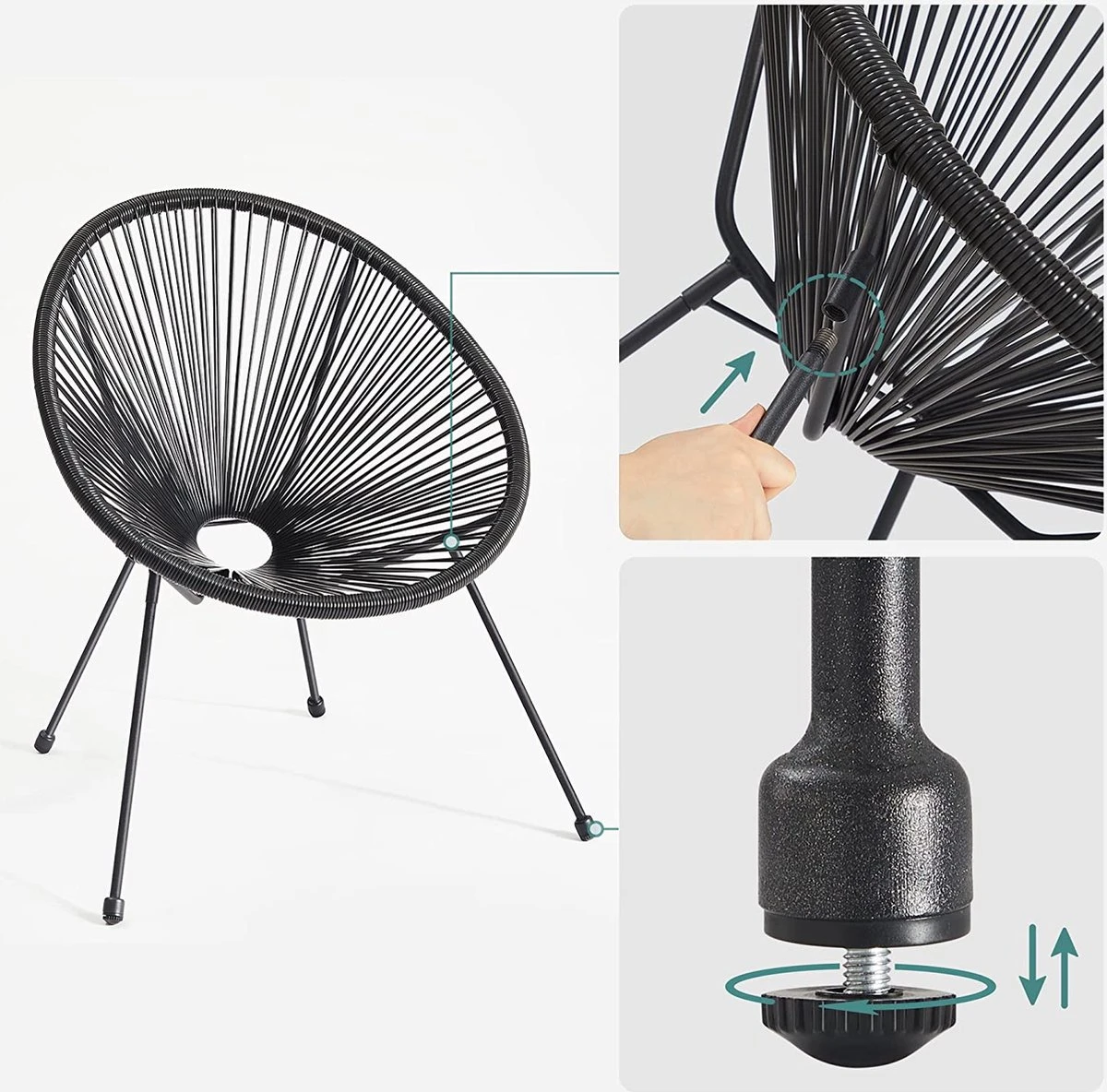 Songmics Balkonmeubilair, Tuinmeubelset, Set Van 3, Zitgroep, Terrasmeubilair, Glazen Tafelblad, 2 Stoelen, Voor Binnen En Buiten, Voor Patio, Tuin, Balkon, Buiten, Zwart GGF013B02 2 Songmics Balkonmeubilair, Tuinmeubelset, Set Van 3, Zitgroep, Terrasmeubilair, Glazen Tafelblad, 2 Stoelen, Voor Binnen En Buiten, Voor Patio, Tuin, Balkon, Buiten, Zwart GGF013B02 - Afbeelding 2