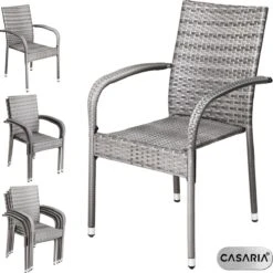 Casaria Polyrattan Tuinstoelen – 4 Stuks Stapelbaar – Grijs -Tuinmeubelwinkel 1200x1198 5