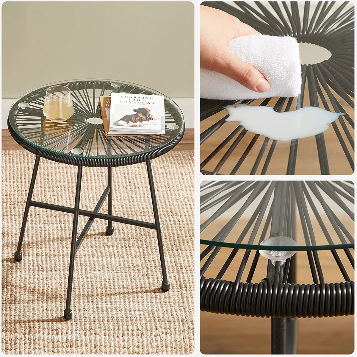 Songmics Balkonmeubilair, Tuinmeubelset, Set Van 3, Zitgroep, Terrasmeubilair, Glazen Tafelblad, 2 Stoelen, Voor Binnen En Buiten, Voor Patio, Tuin, Balkon, Buiten, Zwart GGF013B02 7 Songmics Balkonmeubilair, Tuinmeubelset, Set Van 3, Zitgroep, Terrasmeubilair, Glazen Tafelblad, 2 Stoelen, Voor Binnen En Buiten, Voor Patio, Tuin, Balkon, Buiten, Zwart GGF013B02 - Afbeelding 7