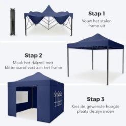 LifeGoods Partytent - 3x3 M - Zijwanden - Easy Up - Opvouwbaar - Waterdicht - Draagtas Met Wieltjes - Donkerblauw -Tuinmeubelwinkel 1200x1200 1069