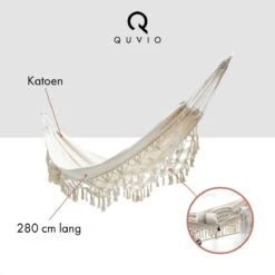 QUVIO Hangmat Voor In De Tuin - Tuinstoelen - Reishangmat Voor Camping, Outdoor En Reizen - Hamock - Katoen Ademend - Maximale Belasting Van 250KG - Lig Oppervlak Van 180 Cm - Geschikt Voor 1 Persoon - Beige -Tuinmeubelwinkel 1200x1200 1287