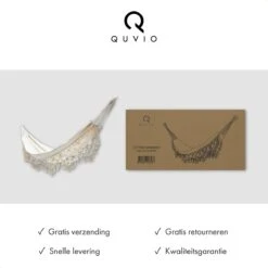 QUVIO Hangmat Voor In De Tuin - Tuinstoelen - Reishangmat Voor Camping, Outdoor En Reizen - Hamock - Katoen Ademend - Maximale Belasting Van 250KG - Lig Oppervlak Van 180 Cm - Geschikt Voor 1 Persoon - Beige -Tuinmeubelwinkel 1200x1200 1291