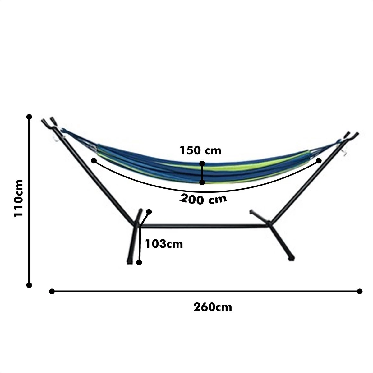 Hangmat Met Standaard En Opbergtas – 2 Persoons – Max. Draaggewicht 200Kg – Hangmatset – Hangmatten – Hang Mat Voor Binnen En Buiten – Hangmatstandaard – Hammock – Blauw / Groen 2 Hangmat Met Standaard En Opbergtas – 2 Persoons – Max. Draaggewicht 200Kg – Hangmatset – Hangmatten – Hang Mat Voor Binnen En Buiten – Hangmatstandaard – Hammock – Blauw / Groen - Afbeelding 2