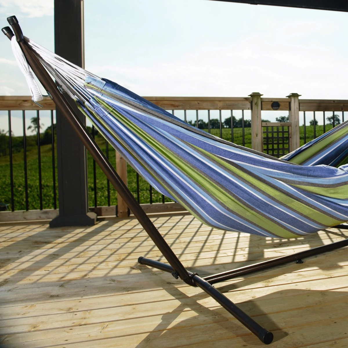 Hangmat Met Standaard En Opbergtas – 2 Persoons – Max. Draaggewicht 200Kg – Hangmatset – Hangmatten – Hang Mat Voor Binnen En Buiten – Hangmatstandaard – Hammock – Blauw / Groen 8 Hangmat Met Standaard En Opbergtas – 2 Persoons – Max. Draaggewicht 200Kg – Hangmatset – Hangmatten – Hang Mat Voor Binnen En Buiten – Hangmatstandaard – Hammock – Blauw / Groen - Afbeelding 8