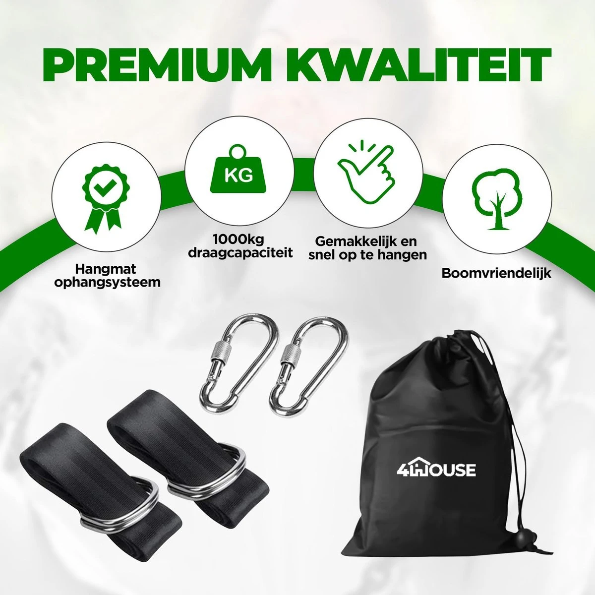 4House Ophang Koord Voor Hangmat, Hangstoel / Schommel - Hangmat Bevestigingsset Inclusief Haken - Karabijnhaak - Hangmat Standaard -Schommelophangset - Hangmat Ophangsysteem -150cm - Tot 1000kg - Boomvriendelijke Hangmat Ophangset - Set Van 2Stuks 7 4House Ophang Koord Voor Hangmat, Hangstoel / Schommel - Hangmat Bevestigingsset Inclusief Haken - Karabijnhaak - Hangmat Standaard -Schommelophangset - Hangmat Ophangsysteem -150cm - Tot 1000kg - Boomvriendelijke Hangmat Ophangset - Set Van 2Stuks - Afbeelding 7