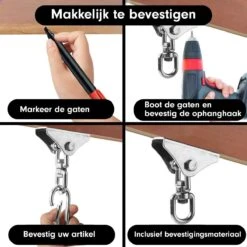 Luxe Ophangsysteem - 180° Schommelen, 360° Roteerbaar - Plafondhaak - Ophanghaak - Hangstoel Buiten - Hangstoel Binnen – Schommelstoel - Schommel - Bokszakken - RVS - Nederlandse Handleiding - -Tuinmeubelwinkel 1200x1200 227