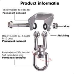 Luxe Ophangsysteem - 180° Schommelen, 360° Roteerbaar - Plafondhaak - Ophanghaak - Hangstoel Buiten - Hangstoel Binnen – Schommelstoel - Schommel - Bokszakken - RVS - Nederlandse Handleiding - -Tuinmeubelwinkel 1200x1200 234