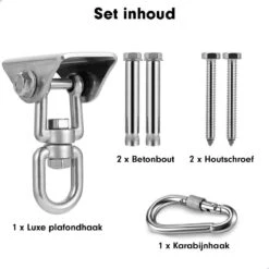 Luxe Ophangsysteem - 180° Schommelen, 360° Roteerbaar - Plafondhaak - Ophanghaak - Hangstoel Buiten - Hangstoel Binnen – Schommelstoel - Schommel - Bokszakken - RVS - Nederlandse Handleiding - -Tuinmeubelwinkel 1200x1200 236