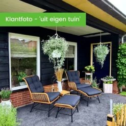 BUITEN Living Dex Wicker Loungestoel Tuin Incl. Wicker Voetenbank | Wicker + Aluminium | Bamboe Antraciet