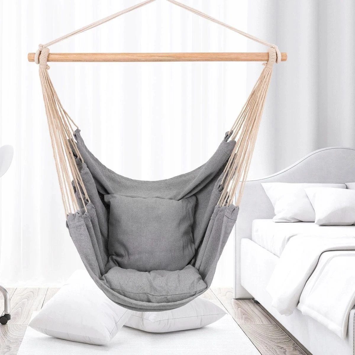 RENALUX Hangstoel Buiten En Binnen - Hangstoel Voor Binnen - Hangstoel Zonder Standaard - Hangstoel Cocoon - Gratis 2 Zachte Kussens - 150 KG - Grijs 2 RENALUX Hangstoel Buiten En Binnen - Hangstoel Voor Binnen - Hangstoel Zonder Standaard - Hangstoel Cocoon - Gratis 2 Zachte Kussens - 150 KG - Grijs - Afbeelding 2