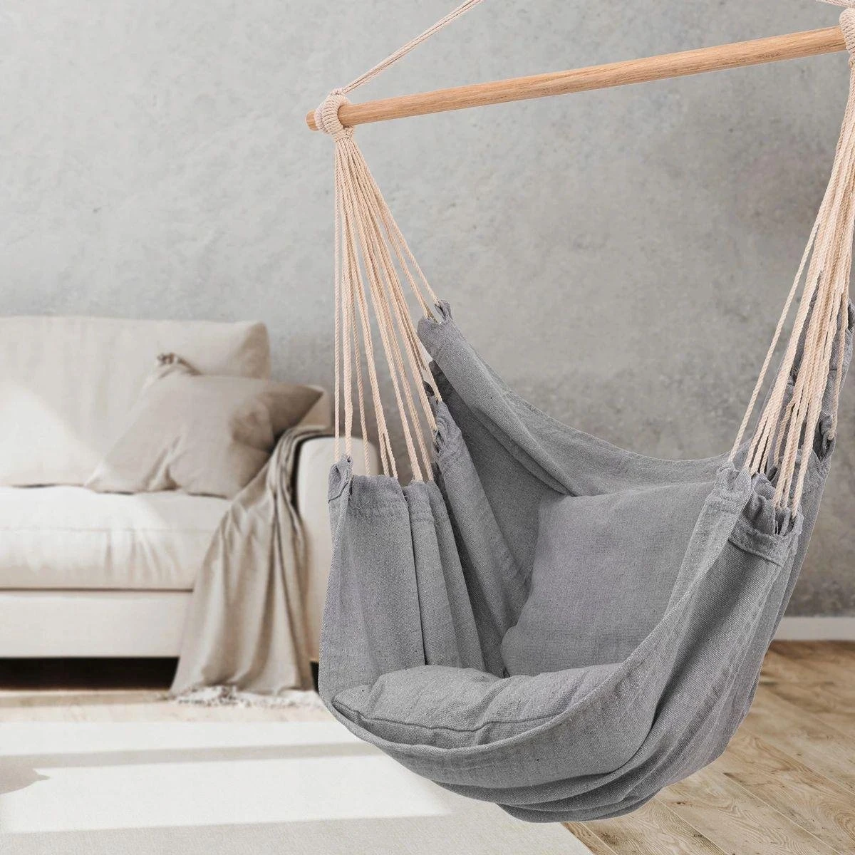 RENALUX Hangstoel Buiten En Binnen - Hangstoel Voor Binnen - Hangstoel Zonder Standaard - Hangstoel Cocoon - Gratis 2 Zachte Kussens - 150 KG - Grijs 6 RENALUX Hangstoel Buiten En Binnen - Hangstoel Voor Binnen - Hangstoel Zonder Standaard - Hangstoel Cocoon - Gratis 2 Zachte Kussens - 150 KG - Grijs - Afbeelding 6