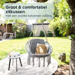Vita5 Macramé Hangstoel - Voor Binnen En Buiten - Zonder Standaard - Incl. Kussen, Boekenvak En Beschermhoes - Tot 150kg - Grijs 17 Vita5 Macramé Hangstoel - Voor Binnen En Buiten - Zonder Standaard - Incl. Kussen, Boekenvak En Beschermhoes - Tot 150kg - Grijs -Tuinmeubelwinkel 1200x1200 340