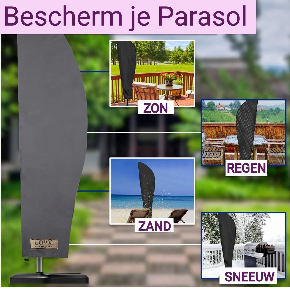 Parasolhoes Voor Zweefparasol–Waterdicht-met Rits En Stok-Superieure Kwaliteit-280cm X 81cm 4 Parasolhoes Voor Zweefparasol–Waterdicht-met Rits En Stok-Superieure Kwaliteit-280cm X 81cm - Afbeelding 4