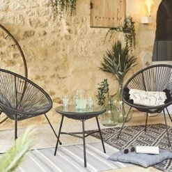 Set Van 2 Design Stoelen Ei-vormig - Acapulco Zwart - Stoelen 4 Poten Retro Design, Plastic Koorden, Binnen/buiten -Tuinmeubelwinkel 1200x1200 366