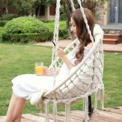 Hangstoel, Hangschommel, Hangstoel Met Een Dik Kussen, Tot 120 Kg Belastbaar, Voor Tuin, Balkon, Woonkamer, Terras, Scandinavische Stijl, Modern, Beige HMDC042M01 -Tuinmeubelwinkel 1200x1200 451