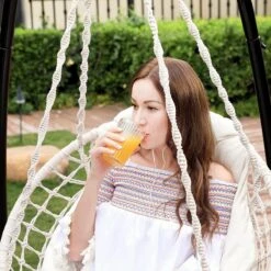 Hangstoel, Hangschommel, Hangstoel Met Een Dik Kussen, Tot 120 Kg Belastbaar, Voor Tuin, Balkon, Woonkamer, Terras, Scandinavische Stijl, Modern, Beige HMDC042M01 -Tuinmeubelwinkel 1200x1200 452