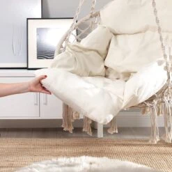 Hangstoel, Hangschommel, Hangstoel Met Een Dik Kussen, Tot 120 Kg Belastbaar, Voor Tuin, Balkon, Woonkamer, Terras, Scandinavische Stijl, Modern, Beige HMDC042M01 -Tuinmeubelwinkel 1200x1200 454