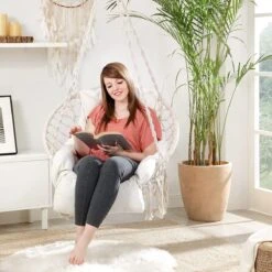 Hangstoel, Hangschommel, Hangstoel Met Een Dik Kussen, Tot 120 Kg Belastbaar, Voor Tuin, Balkon, Woonkamer, Terras, Scandinavische Stijl, Modern, Beige HMDC042M01 -Tuinmeubelwinkel 1200x1200 455