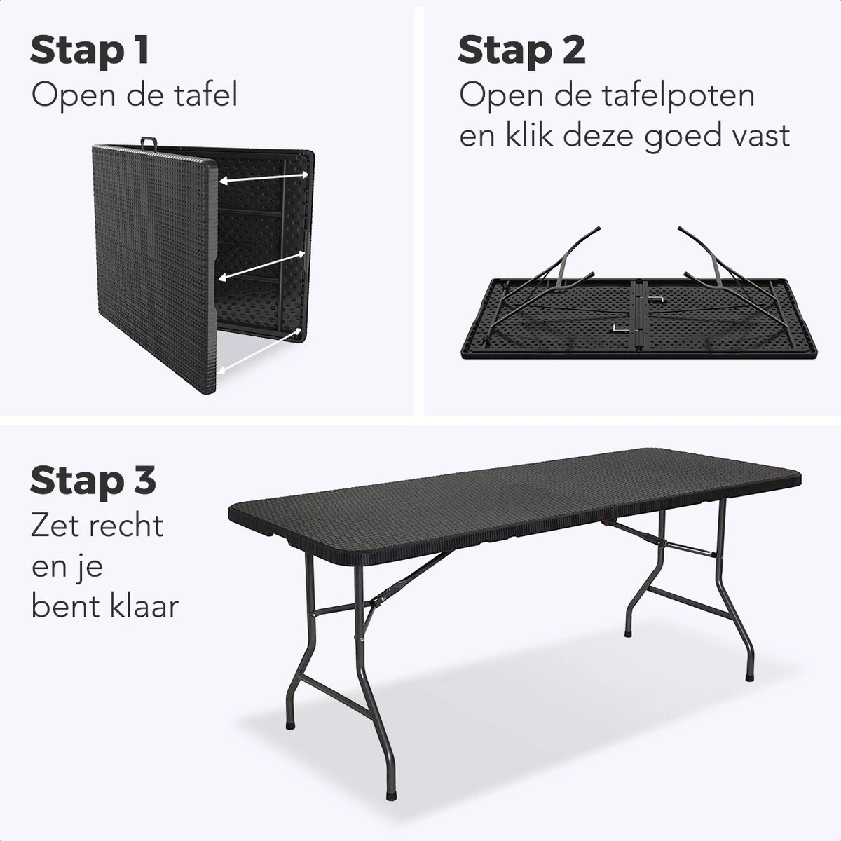 LifeGoods Klaptafel - Inklapbaar - 180 Cm - 6 Tot 8 Personen - Zwart 6 LifeGoods Klaptafel - Inklapbaar - 180 Cm - 6 Tot 8 Personen - Zwart - Afbeelding 6