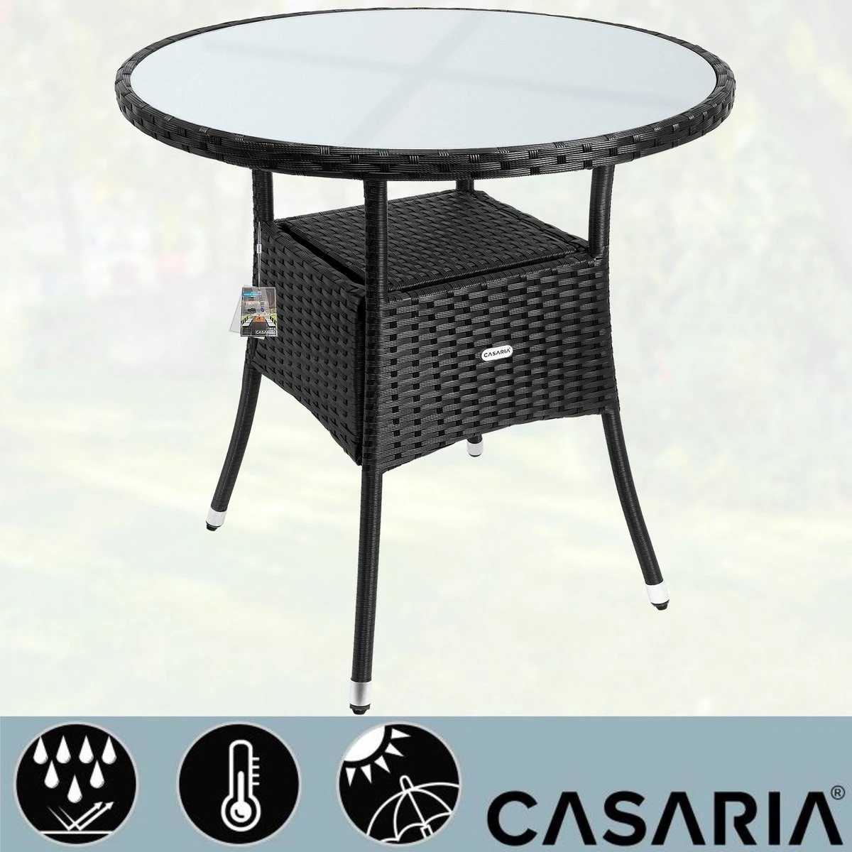Casaria Polyrattan Bijzettafel 80cm Rond - 5mm Veiligheidsglas – Zwart 5 Casaria Polyrattan Bijzettafel 80cm Rond - 5mm Veiligheidsglas – Zwart - Afbeelding 5