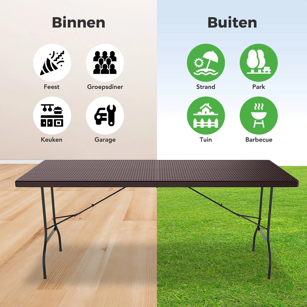 LifeGoods Klaptafel - Inklapbaar - 180 Cm - 6 Tot 8 Personen - Bruin 3 LifeGoods Klaptafel - Inklapbaar - 180 Cm - 6 Tot 8 Personen - Bruin - Afbeelding 3