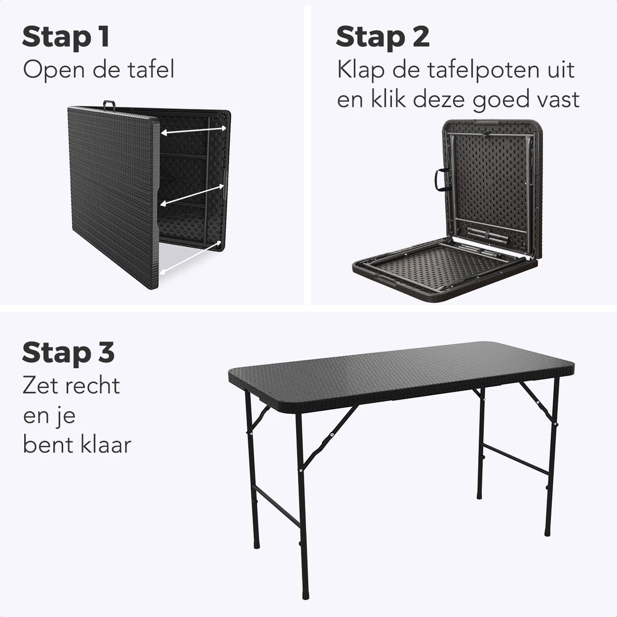 LifeGoods Klaptafel - Inklapbaar - 120 Cm - 4 Personen - Zwart 6 LifeGoods Klaptafel - Inklapbaar - 120 Cm - 4 Personen - Zwart - Afbeelding 6