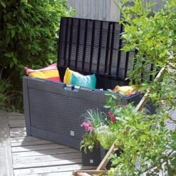 Opbergbox 310L UV-Bestendig Weerbestendig Wielen Tuinbox Rotan-look Antraciet -Tuinmeubelwinkel 1200x1200 687