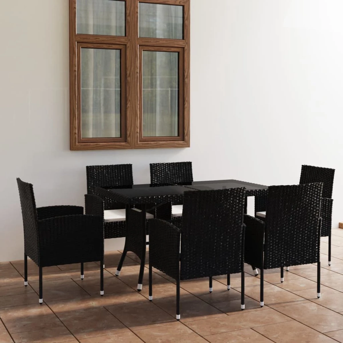 VidaXL 7-delige Tuinset Poly Rattan Zwart 1 VidaXL 7-delige Tuinset Poly Rattan Zwart
