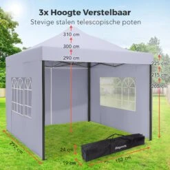 LifeGoods Partytent - 3x3 M - Zijwanden - Easy Up - Opvouwbaar - Waterdicht - Draagtas Met Wieltjes - Donkergrijs -Tuinmeubelwinkel 1200x1200 881