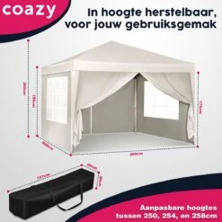 Waterdichte Partytent 3x3 Meter Opvouwbaar Met Zijwanden- Paviljoen Met Zijpanelen - Easy Up - Pop-up Tent Met Haringen, Touw En Anti Slip Poten 10 Waterdichte Partytent 3x3 Meter Opvouwbaar Met Zijwanden- Paviljoen Met Zijpanelen - Easy Up - Pop-up Tent Met Haringen, Touw En Anti Slip Poten -Tuinmeubelwinkel 1200x1200 907