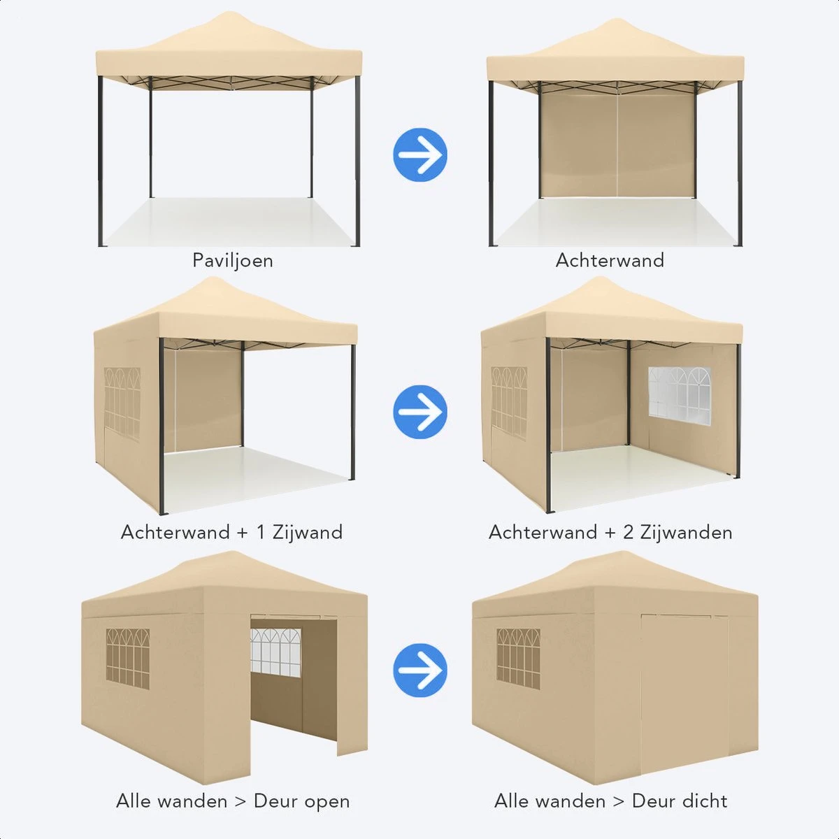 LifeGoods Partytent - 3x4.5 M - Zijwanden - Easy Up - Opvouwbaar - Waterdicht - Draagtas Met Wieltjes - Beige 7 LifeGoods Partytent - 3x4.5 M - Zijwanden - Easy Up - Opvouwbaar - Waterdicht - Draagtas Met Wieltjes - Beige - Afbeelding 7