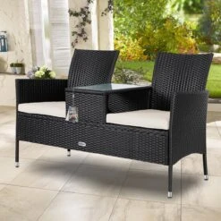 Casaria Polyrattan Tuinbank - Incl. Kussen - 143x55x88 Cm Zwart -Tuinmeubelwinkel 1200x1200 96