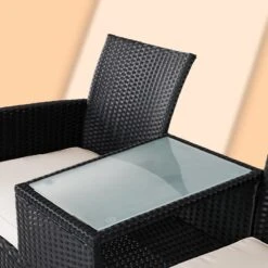 Casaria Polyrattan Tuinbank - Incl. Kussen - 143x55x88 Cm Zwart -Tuinmeubelwinkel 1200x1200 99