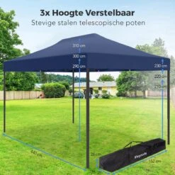 LifeGoods Partytent - 3x4.5 M - Easy Up - Opvouwbaar - Waterdicht - Draagtas Met Wieltjes - Donkerblauw -Tuinmeubelwinkel 1200x1200 993