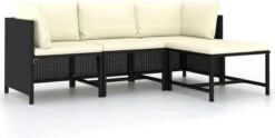 VidaXL 4-delige Loungeset Met Kussens Poly Rattan Zwart