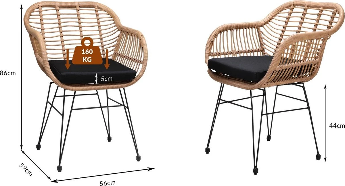 Casaria Polyrotan Kuipstoel Bali - Met Kussens – 2 Stuks 6 Casaria Polyrotan Kuipstoel Bali - Met Kussens – 2 Stuks - Afbeelding 6