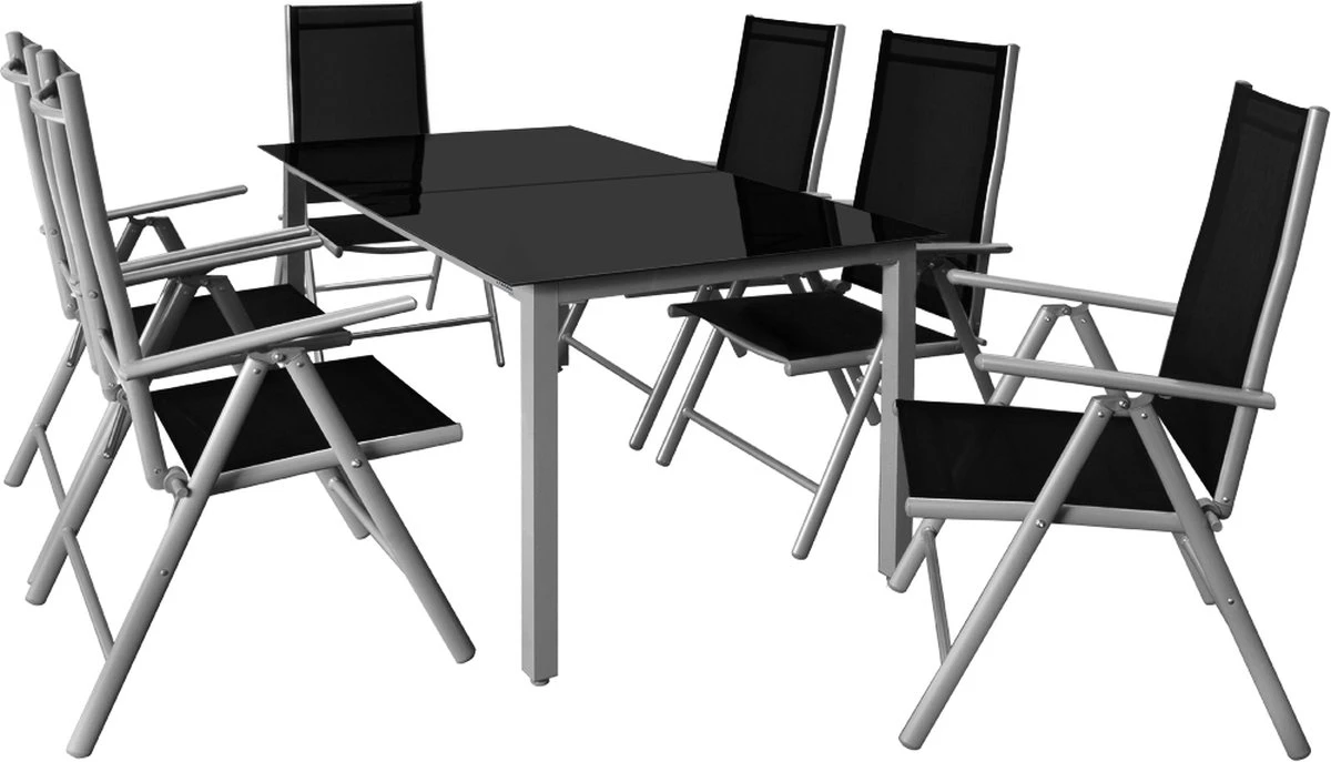 Casaria Alumunium Tuinset Bern - 6 Stoelen + 1 Tafel – Zilver 1 Casaria Alumunium Tuinset Bern - 6 Stoelen + 1 Tafel – Zilver
