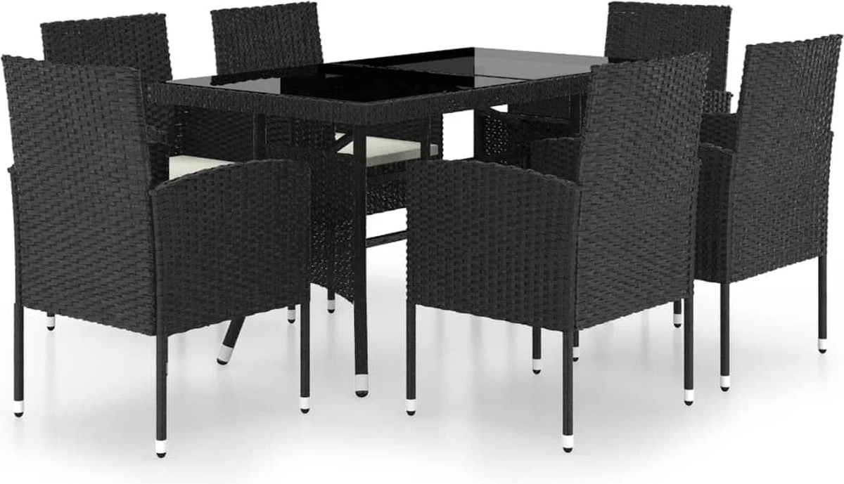 VidaXL 7-delige Tuinset Poly Rattan Zwart 2 VidaXL 7-delige Tuinset Poly Rattan Zwart - Afbeelding 2