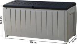 Keter Novel Opbergbox - 340L - 124x55x62.5cm - Grijs -Tuinmeubelwinkel 1200x692