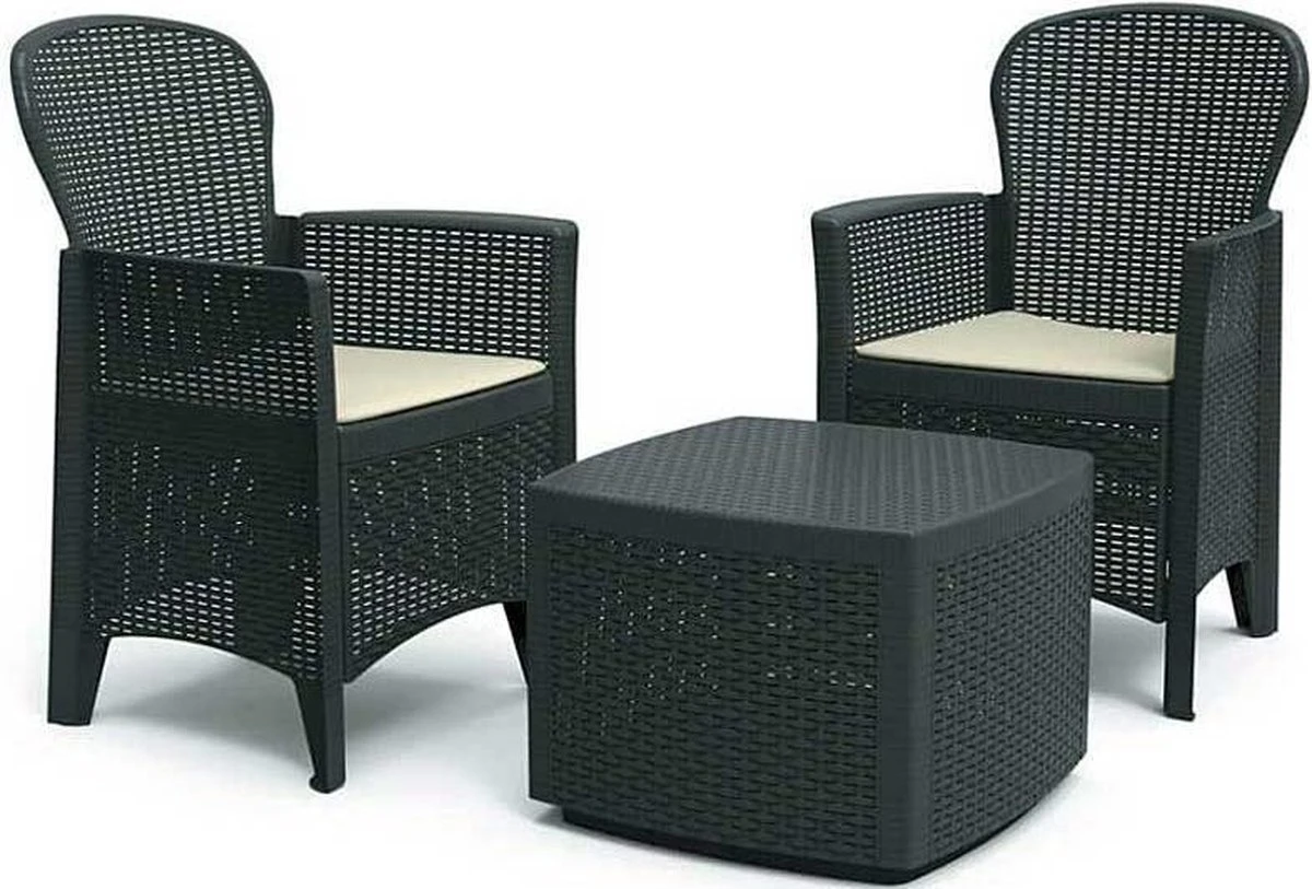 Pro Garden Tuinset Compleet Florence - 2 Stoelen - Met Kussentjes - Bijzettafel- Rotanlook 1 Pro Garden Tuinset Compleet Florence - 2 Stoelen - Met Kussentjes - Bijzettafel- Rotanlook