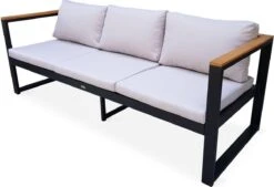 Loungeset 5 Plaatsen Van Aluminium En Eucalyptus – NAZCA – Antraciet Structuur, Lichtgrijs Kussens -Tuinmeubelwinkel 1200x820 8